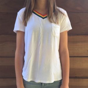 Full Tilt by Tilly's White and Rainbow V-Neck Top